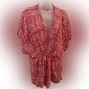 Victoria's Secret Red and White Heart Pattern Kimono | One Size